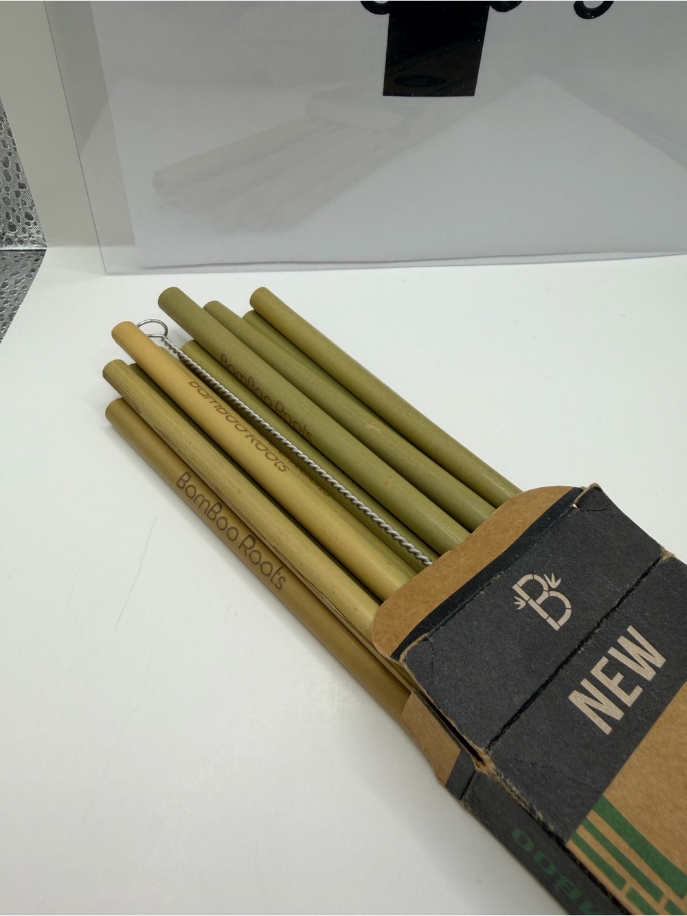 12 Reusable Bamboo Straws - Natural Green